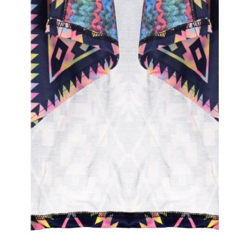 Retro tyle Collarless Long leeve Loose-Fitting Ethnic Print Women's Cardigan - Purplish Blue