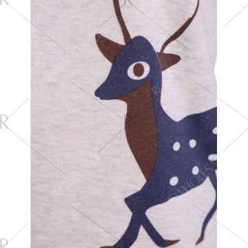 Rhombus and Deer Print Flocking Sweatshirt - Gray