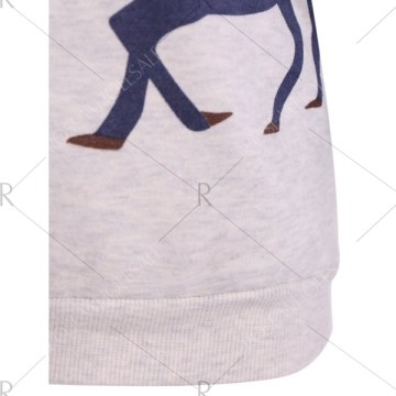 Rhombus and Deer Print Flocking Sweatshirt - Gray