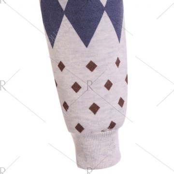 Rhombus and Deer Print Flocking Sweatshirt - Gray