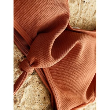 Ribbed Knot Bikini Set - Light Coffee