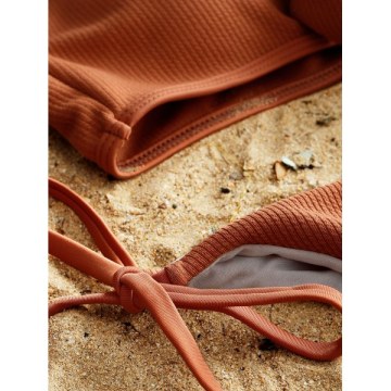 Ribbed Knot Bikini Set - Light Coffee