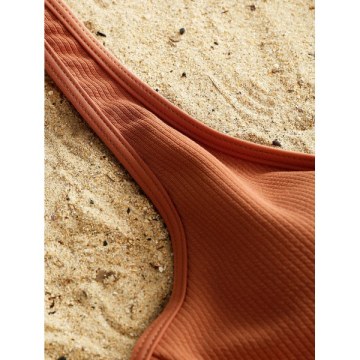 Ribbed Knot Bikini Set - Light Coffee