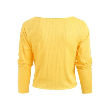Ribbed Long Sleeve Cross Front Top - Goldenrod