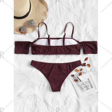 Ribbed Off-the-Shoulder Bikini - Burgundy