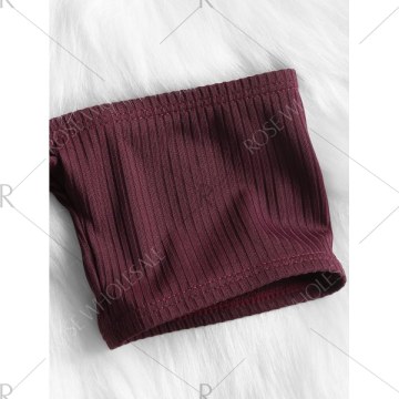 Ribbed Off-the-Shoulder Bikini - Burgundy