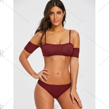 Ribbed Off-the-Shoulder Bikini - Burgundy