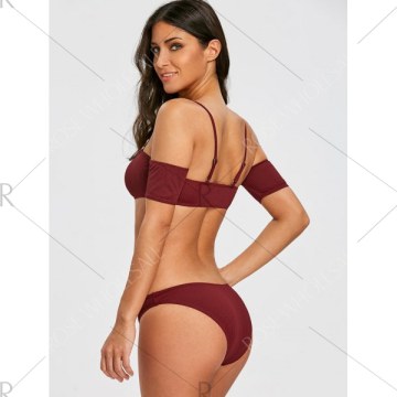 Ribbed Off-the-Shoulder Bikini - Burgundy