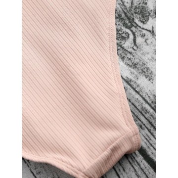 Ribbed Racerback One Piece Thong Swimsuit - Nude Pink