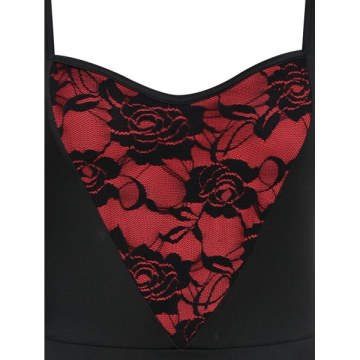 Rose Lace Insert High Low Party Dress - Black