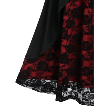 Rose Lace Insert High Low Party Dress - Black