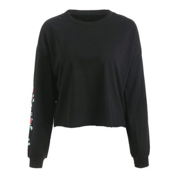 Rose Print Long Sleeve Sweatshirt - Black
