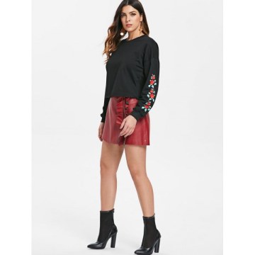 Rose Print Long Sleeve Sweatshirt - Black