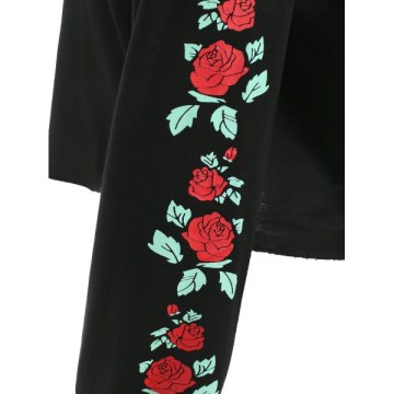 Rose Print Long Sleeve Sweatshirt - Black