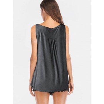 Round Neck Half Button Tank Top - Gray