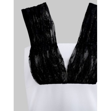 Ruched Lace Panel Tank Top - White