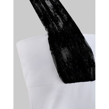 Ruched Lace Panel Tank Top - White