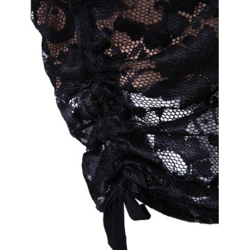 Ruched ide Full leeve Tunic Lace Dress - Black