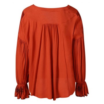 Ruched Sleeve V Cut Asymmetrical Blouse - ahogany