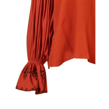 Ruched Sleeve V Cut Asymmetrical Blouse - ahogany