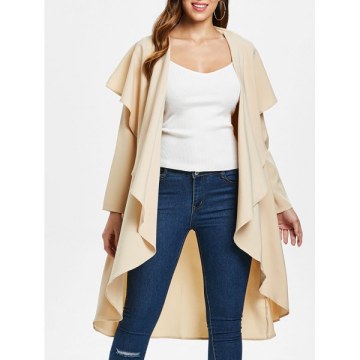 Ruffle-front Drape Coat - Beige