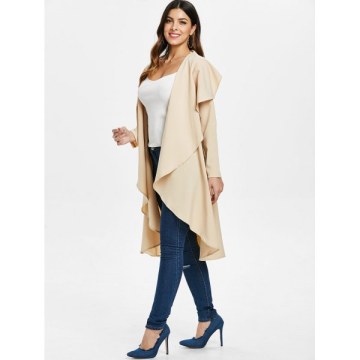 Ruffle-front Drape Coat - Beige