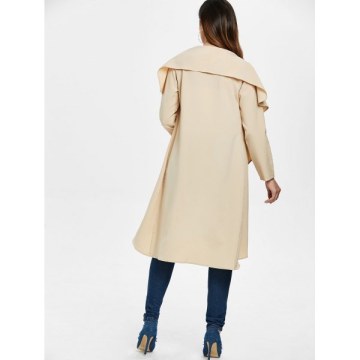 Ruffle-front Drape Coat - Beige