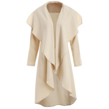 Ruffle-front Drape Coat - Beige