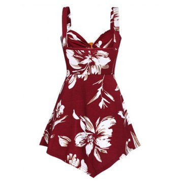 Ruffle Long Sleeve T Shirt with Ditsy Print Tank Top - Red Wine