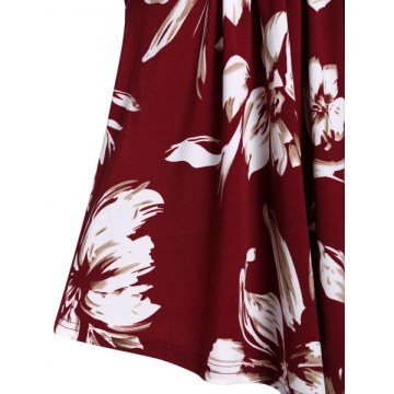 Ruffle Long Sleeve T Shirt with Ditsy Print Tank Top - Red Wine