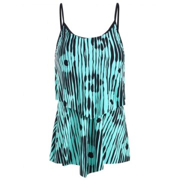 Ruffle Trim Printed wim Top - ea Green