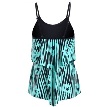 Ruffle Trim Printed wim Top - ea Green