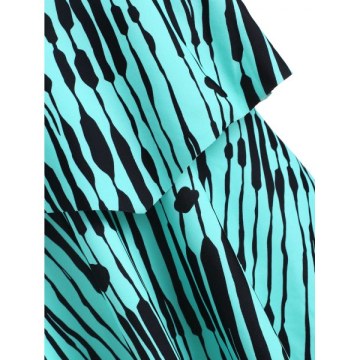 Ruffle Trim Printed wim Top - ea Green