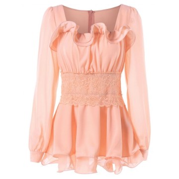 Ruffled ace Insert Peplum Blouse - ight Pink