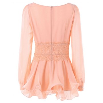Ruffled ace Insert Peplum Blouse - ight Pink