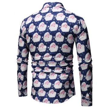 Santa Claus Pattern Long Sleeve Shirt - Cadetblue