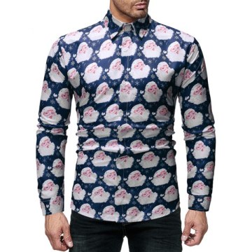 Santa Claus Pattern Long Sleeve Shirt - Cadetblue