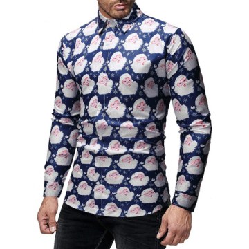 Santa Claus Pattern Long Sleeve Shirt - Cadetblue