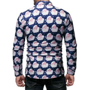 Santa Claus Pattern Long Sleeve Shirt - Cadetblue