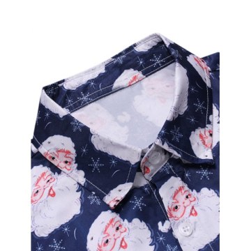 Santa Claus Pattern Long Sleeve Shirt - Cadetblue
