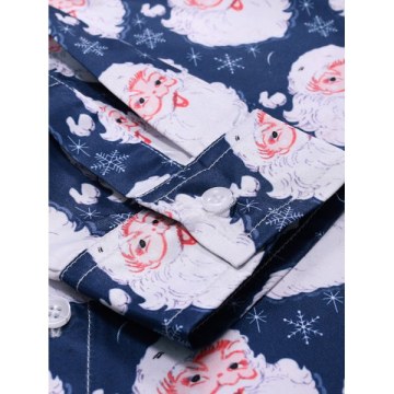 Santa Claus Pattern Long Sleeve Shirt - Cadetblue