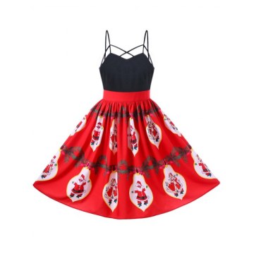 Santa Claus Strappy Swing Dress - Red