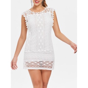 coop Collar leeveless ee-Through Crochet Tunic - White