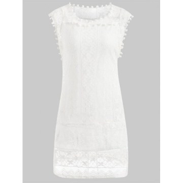coop Collar leeveless ee-Through Crochet Tunic - White