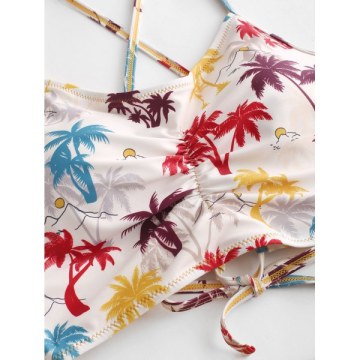 crunch Coconut Palm Crisscross High Waisted Bikini wimsuit -