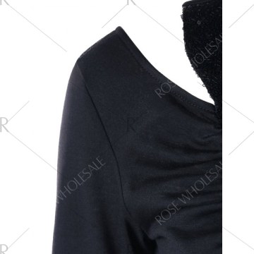 Sequin Ruched Criss Cross T-shirt - Black