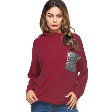 Sequined Pocket Tunic Pullover Knitwear - Red Wine