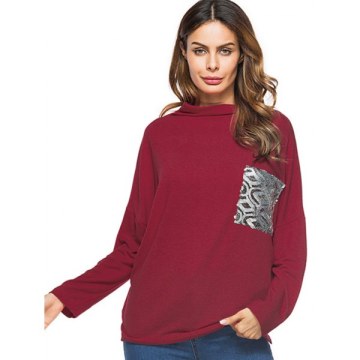 Sequined Pocket Tunic Pullover Knitwear - Red Wine