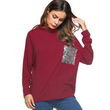 Sequined Pocket Tunic Pullover Knitwear - Red Wine