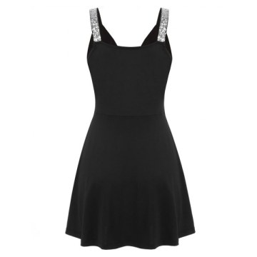 Sequined Sleeveless Low Cut Dress - Black